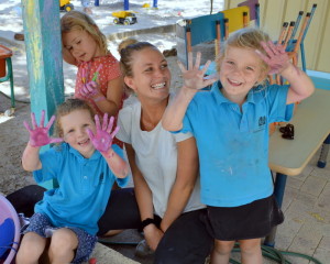 Playground fun: New Pre-primary TA, Sasha Pol enjoys time with Olive, Edwina and Evie