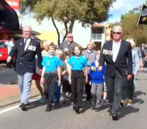 ON PARADE: MRIS students Hunter and Rio Haigh led the march on Anzac Day in Margaret River. 