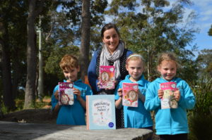 Author Davina Bell with MRIS students, Van Hulseboch, Evie Ryan and Matilda Lukac