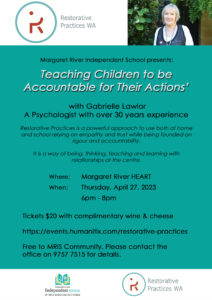 Come along to MRIS FREE Parent Education Seminar "Teaching Children to be Accountable for Their Actions"…This Thursday, 6pm 2